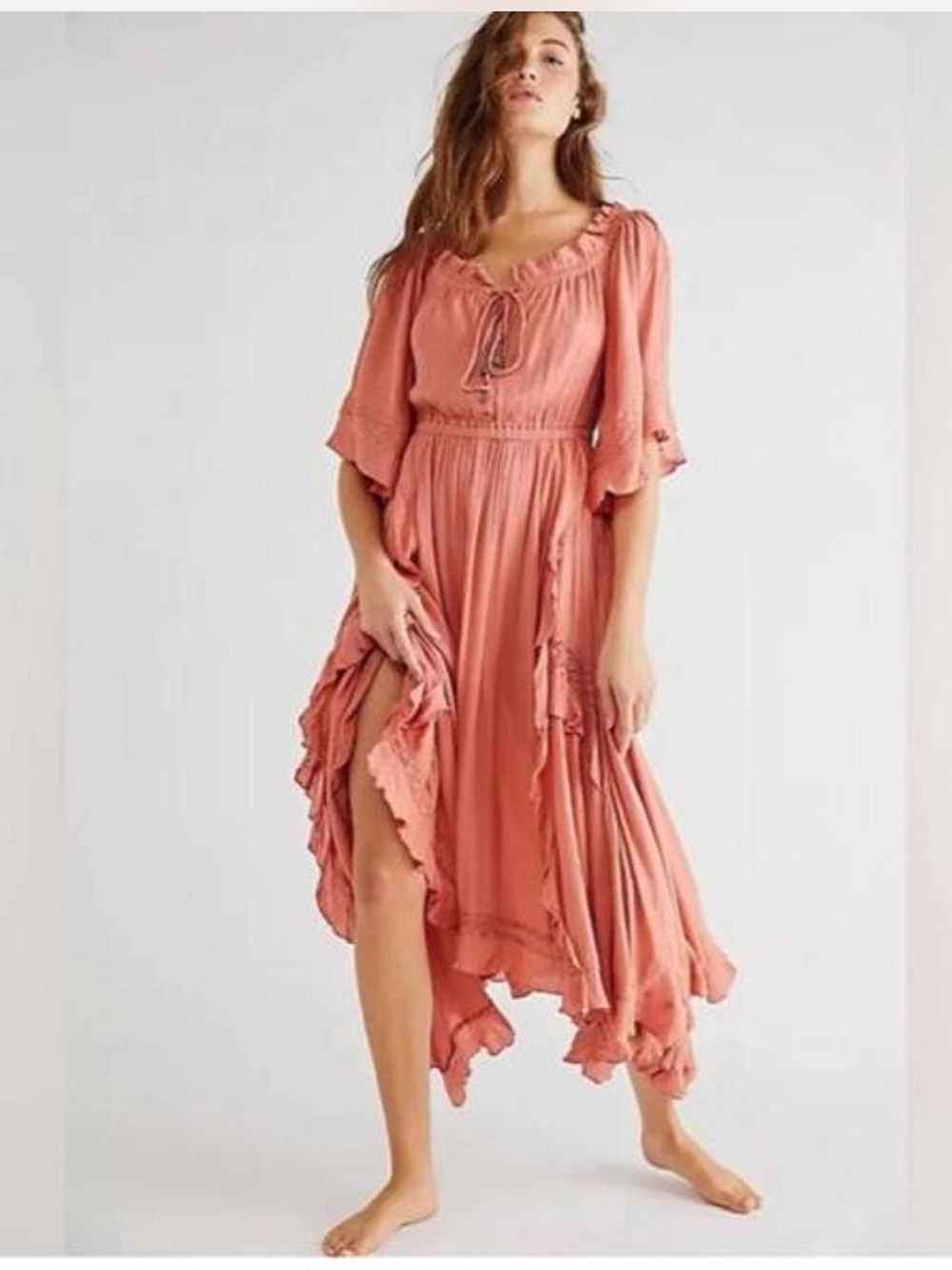 Free People Coral Pink Flowing Maxi Dress